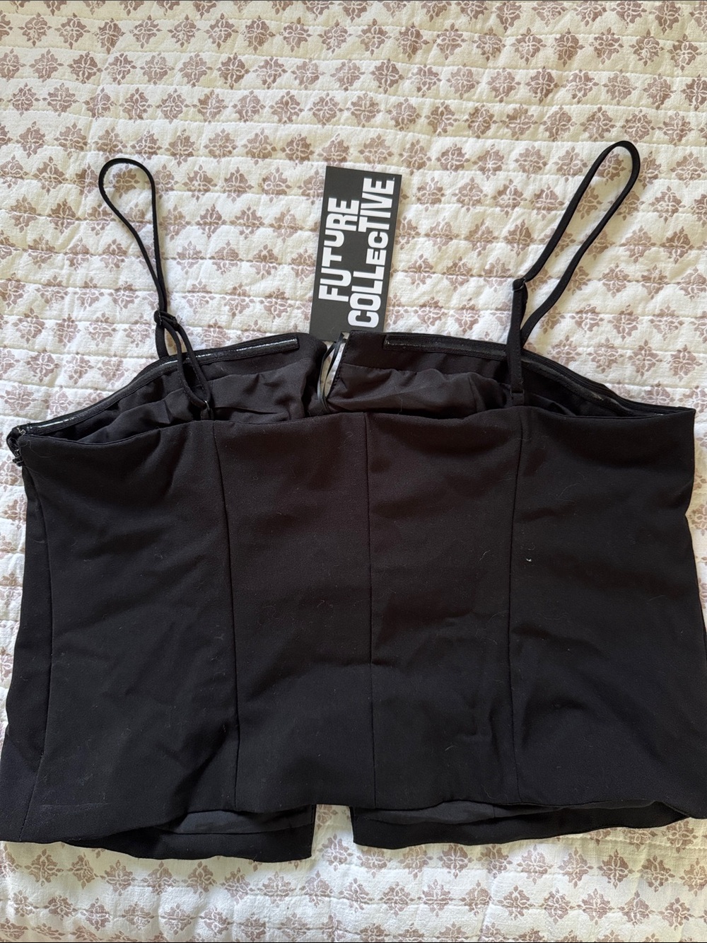 Future Collective Black Bow-Accent Spaghetti Strap Bustier Top - Picture 3 of 4